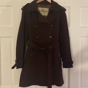 BURBERRY BROWN CASHMERE WOOL TRENCH STYLE PEA COAT US8